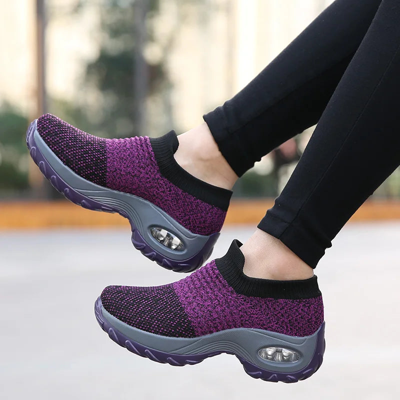 Tênis casual feminino, tênis de corrida, almofada respirável, tênis preto, malha conforto, estudante, moda, verão