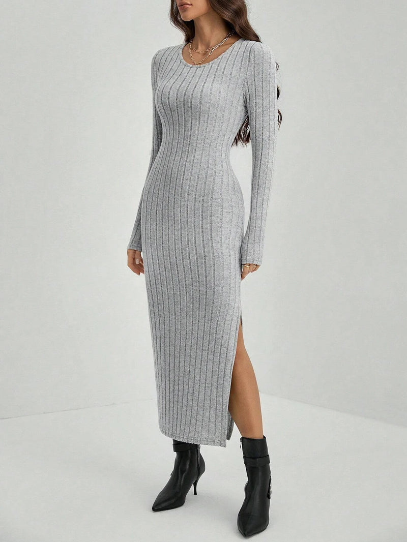 Mia Muse Vestidos femininos | malha listra dividida em U, bodycon
